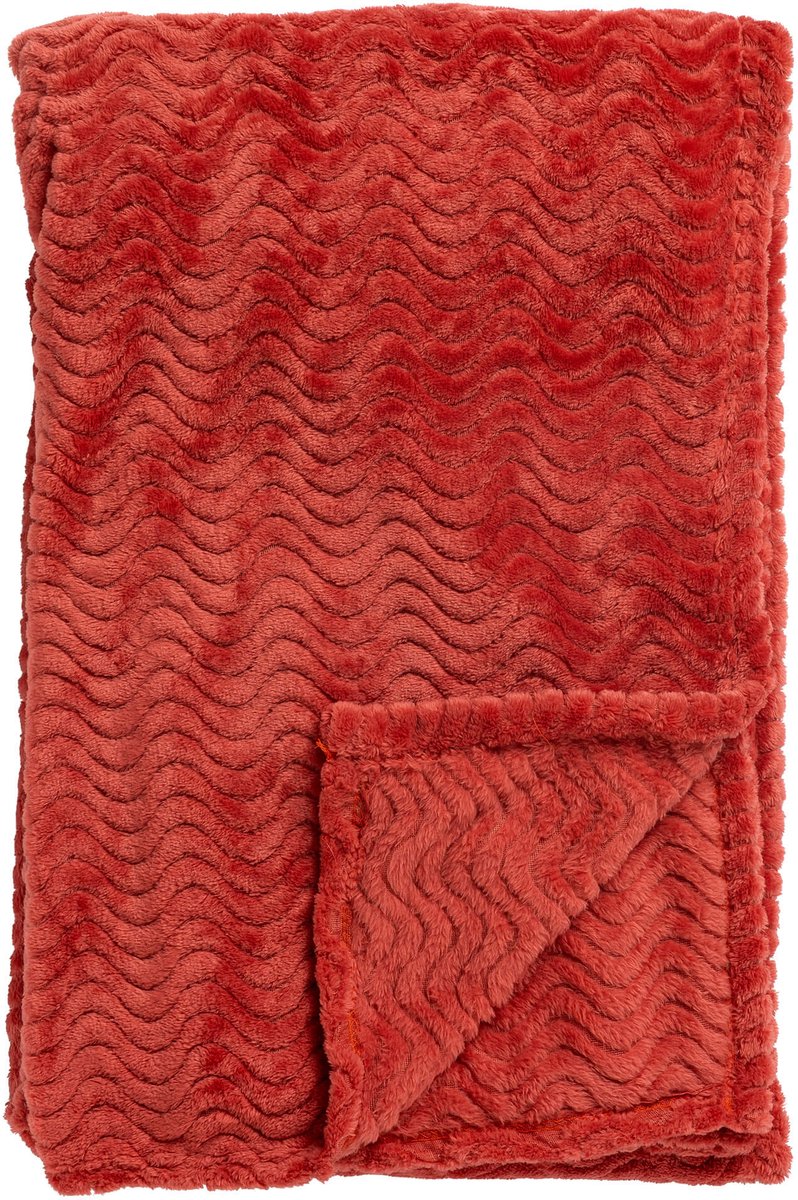 Dutch Decor - BARTOS - plaid 140x180 cm - gerecycled - golfpatroon - Cranberry - roze