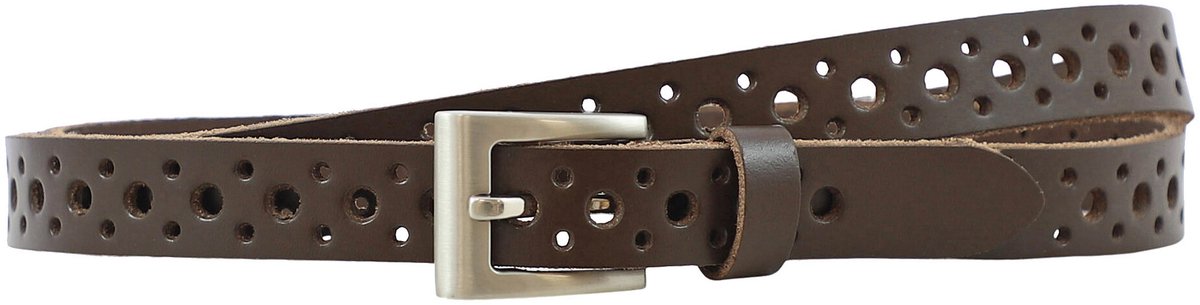 Houtkamp Smalle Leren Damesriem 2 cm – Broekriem & Taille Riem – Geperforeerd Patroon – Bruin - Lengte totaal 120 cm / Riemmaat 105