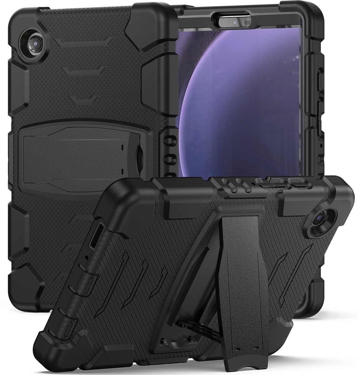 Mobigear Tablethoes geschikt voor Samsung Galaxy Tab A9 (2023) Hoes Hard kunststof,Siliconen | Mobigear ShieldStand Backcover | Schokbestendig Galaxy Tab A9 (2023) Telefoonhoesje | Anti Shock Proof + Standaard - Zwart