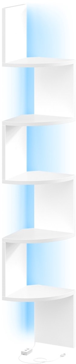 Hoekplank met ledverlichting – 5-laags wandplank – afstandsbediening – Wit