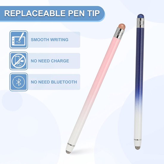 2 stuks pennen voor touchscreen, 2-in-1 zeer gevoelige universele pen, capacitieve pen voor telefoons, tablets, laptops, touchscreen-apparaten, blauw roze — afbeelding 3