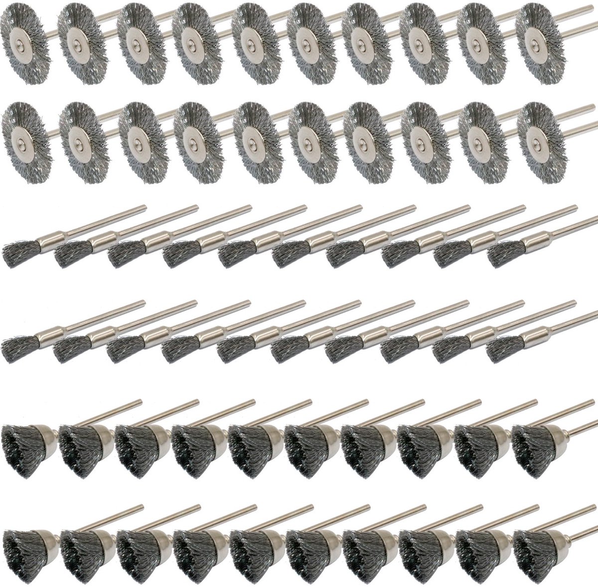 reinigingsdraadborstelset, 3 mm, 60-delig, potborstels voor wielen, polijstopzetset voor rotatiegereedschap (bijv. slijpmachine)