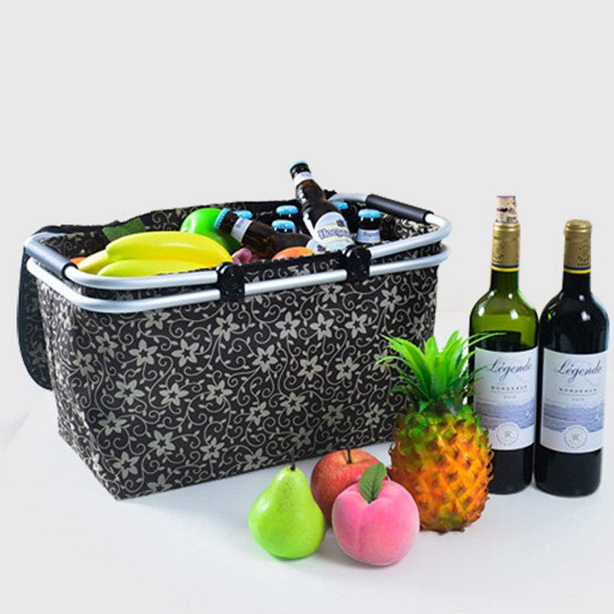 Home opslag Outdoor Picknick Vouw Oxford Doek Aluminium Film Handtas Lunch Geïsoleerde Tas Opslag Mand (Zwart) Schoon en opgeruimd