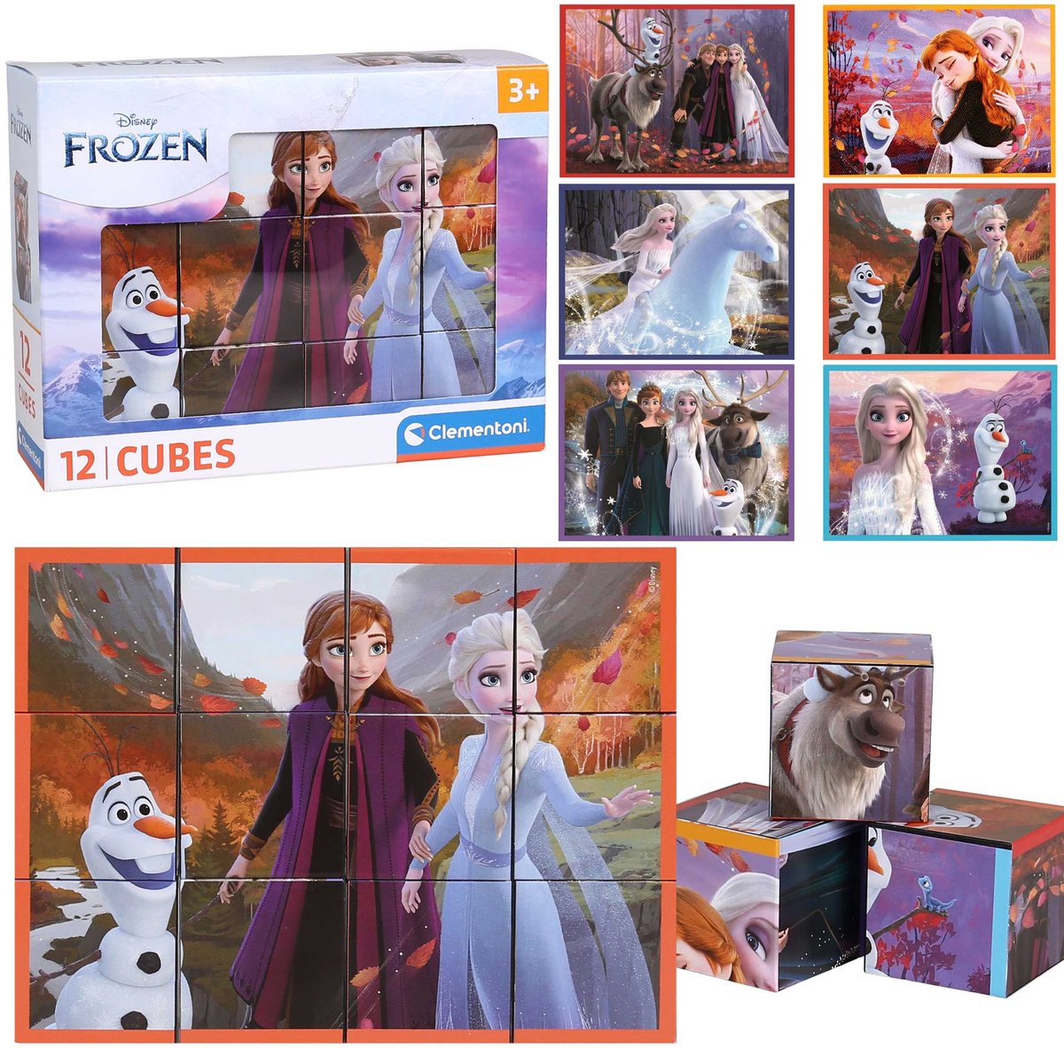 DISNEY Frozen Plasticen DRAAIBARE blokken, kubusblokken VOOR MEISJES - 12 Clementoni blokken