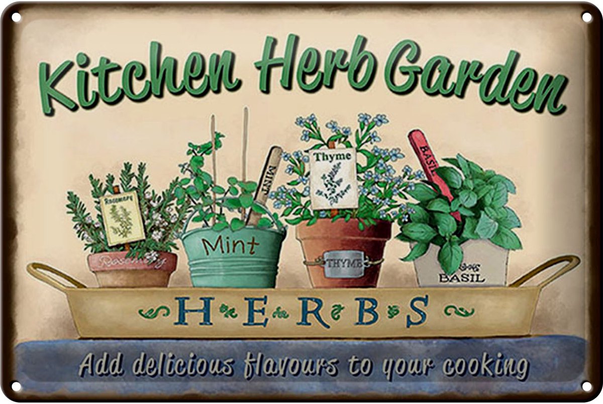Blechschild Garten 30x20cm Kirchen Herb Garden Mint Thyme