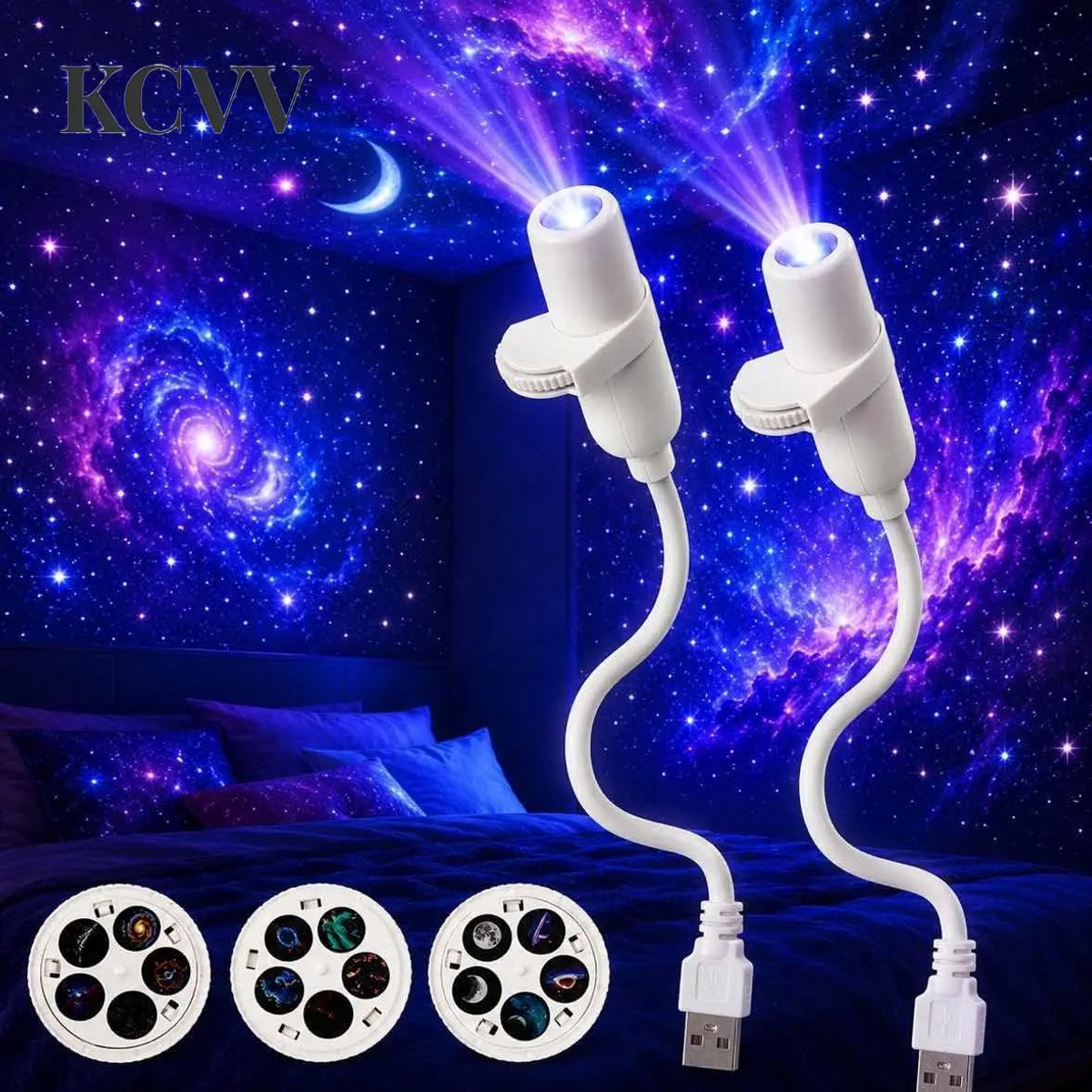 2-in-1 Projector-projector sterrenhemel kinderen-projector sterrenhemel usb-2-delige slimme dynamische 5D holografische nachtlamp projector set - Draagbare 5-in-1 Galaxy projector - 360° plafondprojector - Geschikt voor slaapkamers en kamperen - Wit