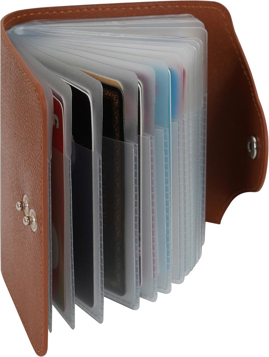 Card Houders Zachte Echt Leer Compacte Portemonnee ID Bankkaart Hoesje Portemonnee 40 Verdikking Duurzame Plastic Inleg Sleeves, Bruin, Eén maat, Modern
