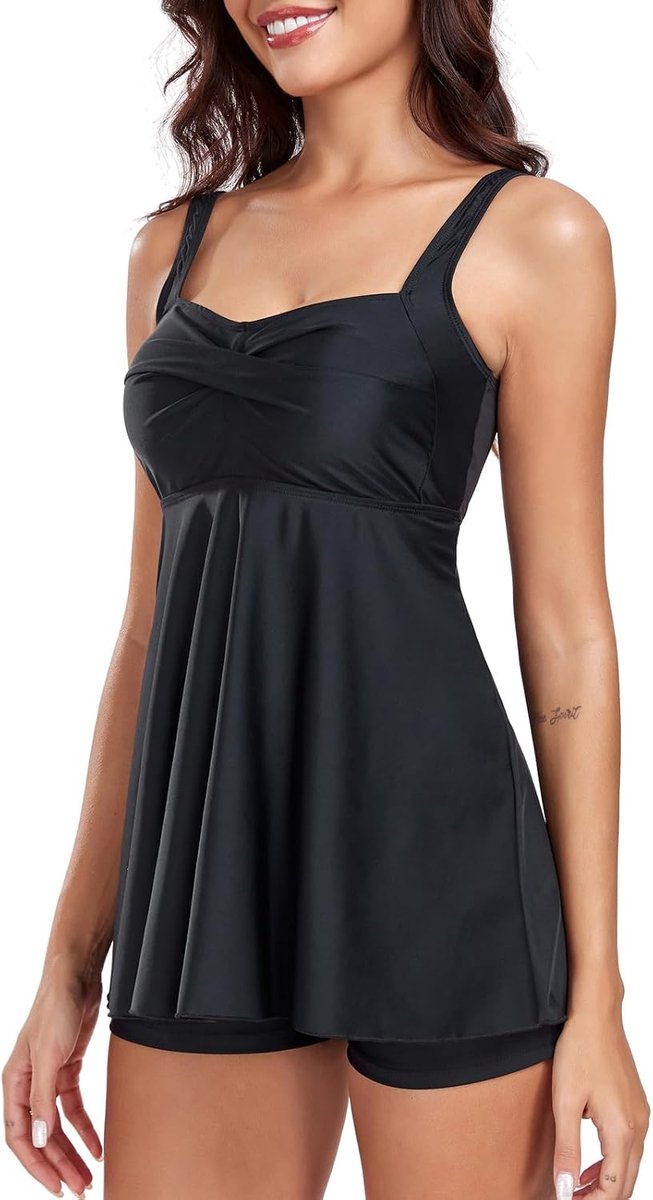 Sets voor dames, 2 stuks, twist front tankini-top met boyshort, buikcontrole, badmode, bloemenbadpak