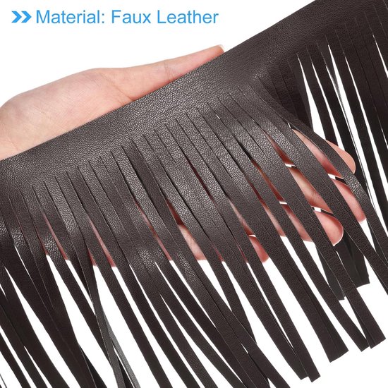 1 Iarda 10,2 cm franjes van kunstleer, dubbelzijdig, genaaid, franjes voor doe-het-zelf naaien, kleding, handwerk, decoratie, rok, koffie — afbeelding 3