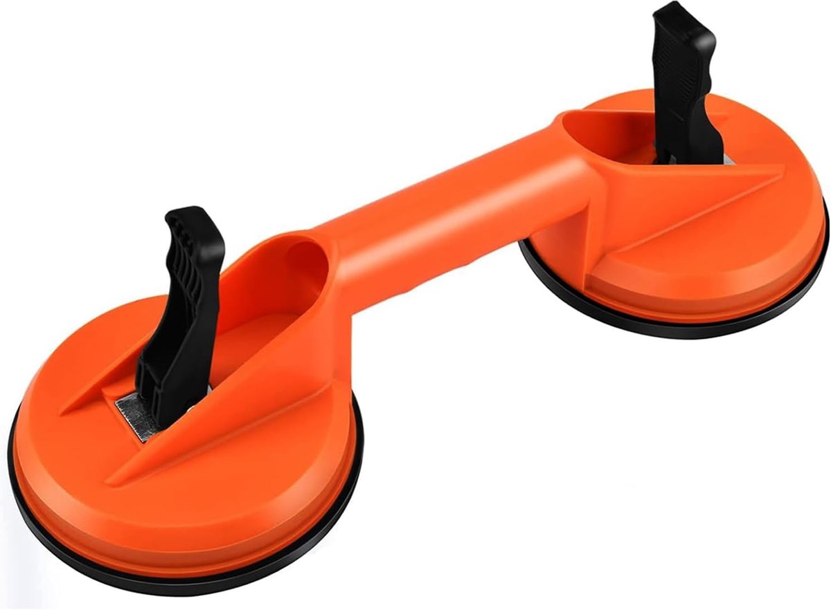Zuiglift, glaszuiger met ergonomische handgrepen, vacuümlifter rubberen zuiger voor tegels, glas, meubels, glad oppervlak, laminaat (oranje)