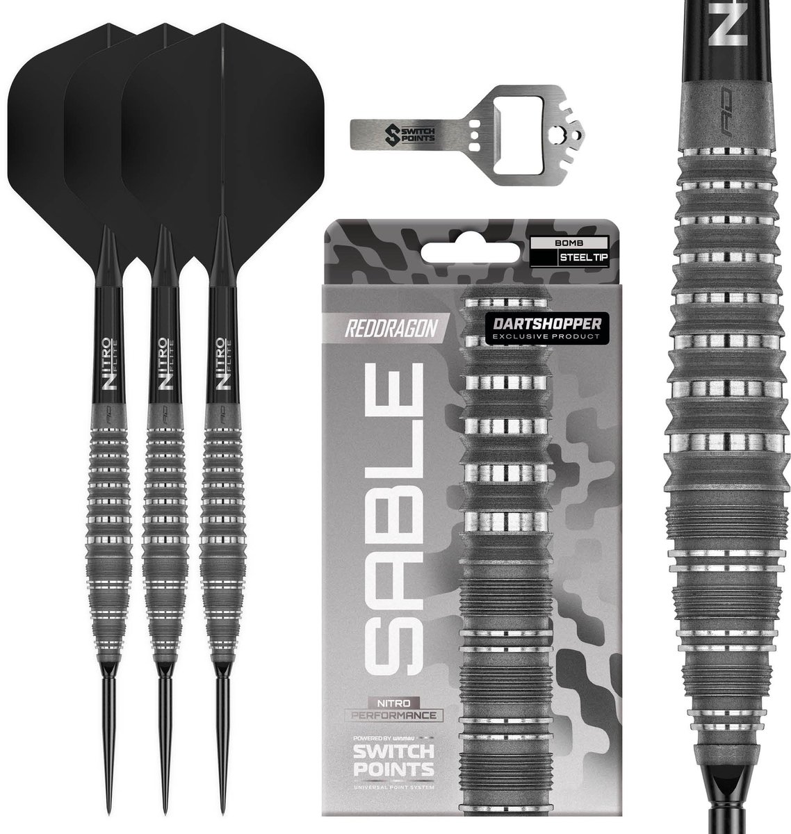 Red Dragon Sable Grey Bomb Switch Point 90% Dartshopper Exclusives - Dartpijlen