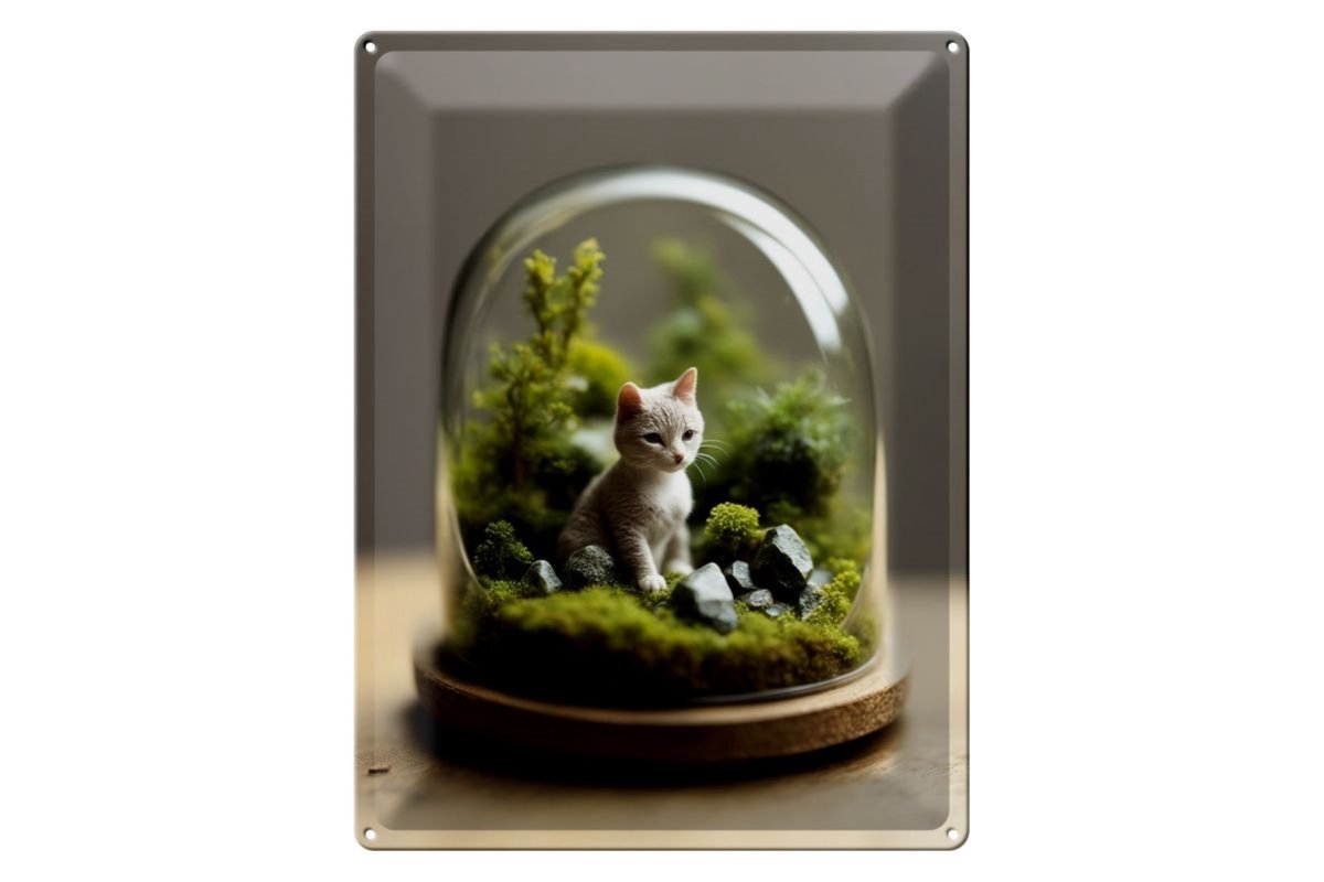Blechschild 20x30cm Katzenglas Statue 2