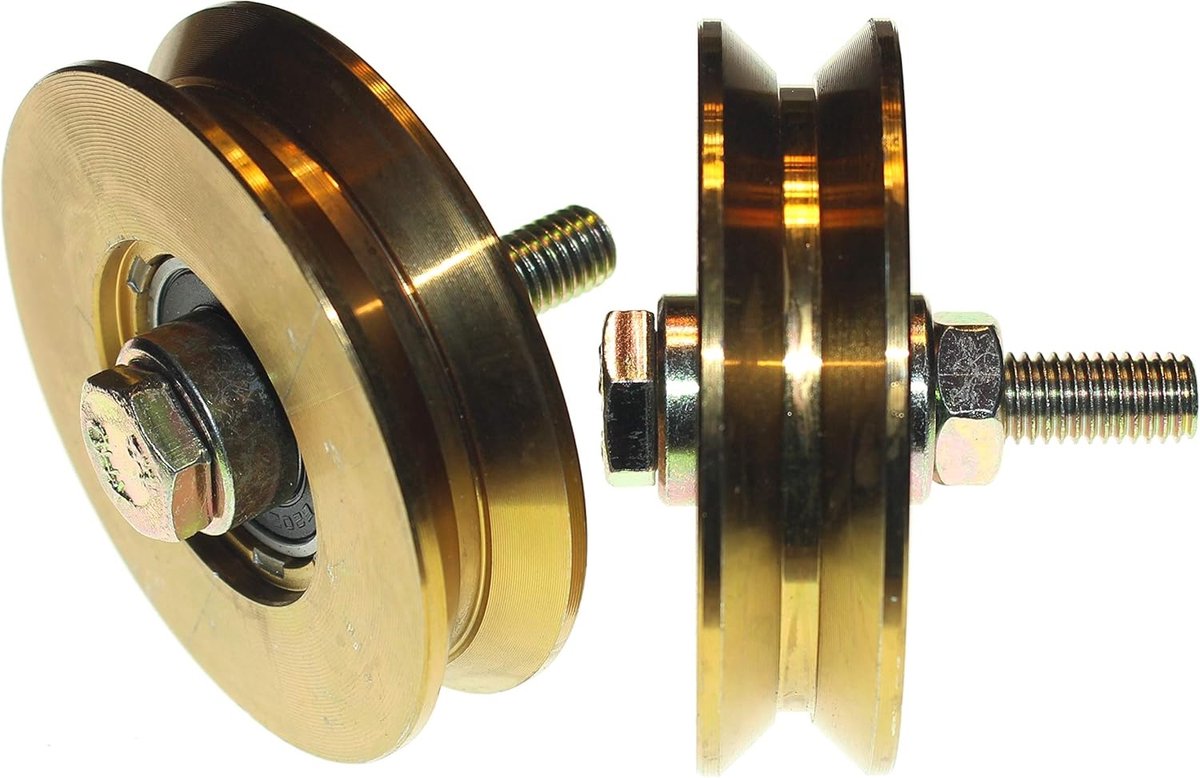 (V79-12) Set van 2 schuifpoortwielen, stalen katrolwielen met V-groef, gemaakt in de EU (79 mm diameter, 12 mm schacht)