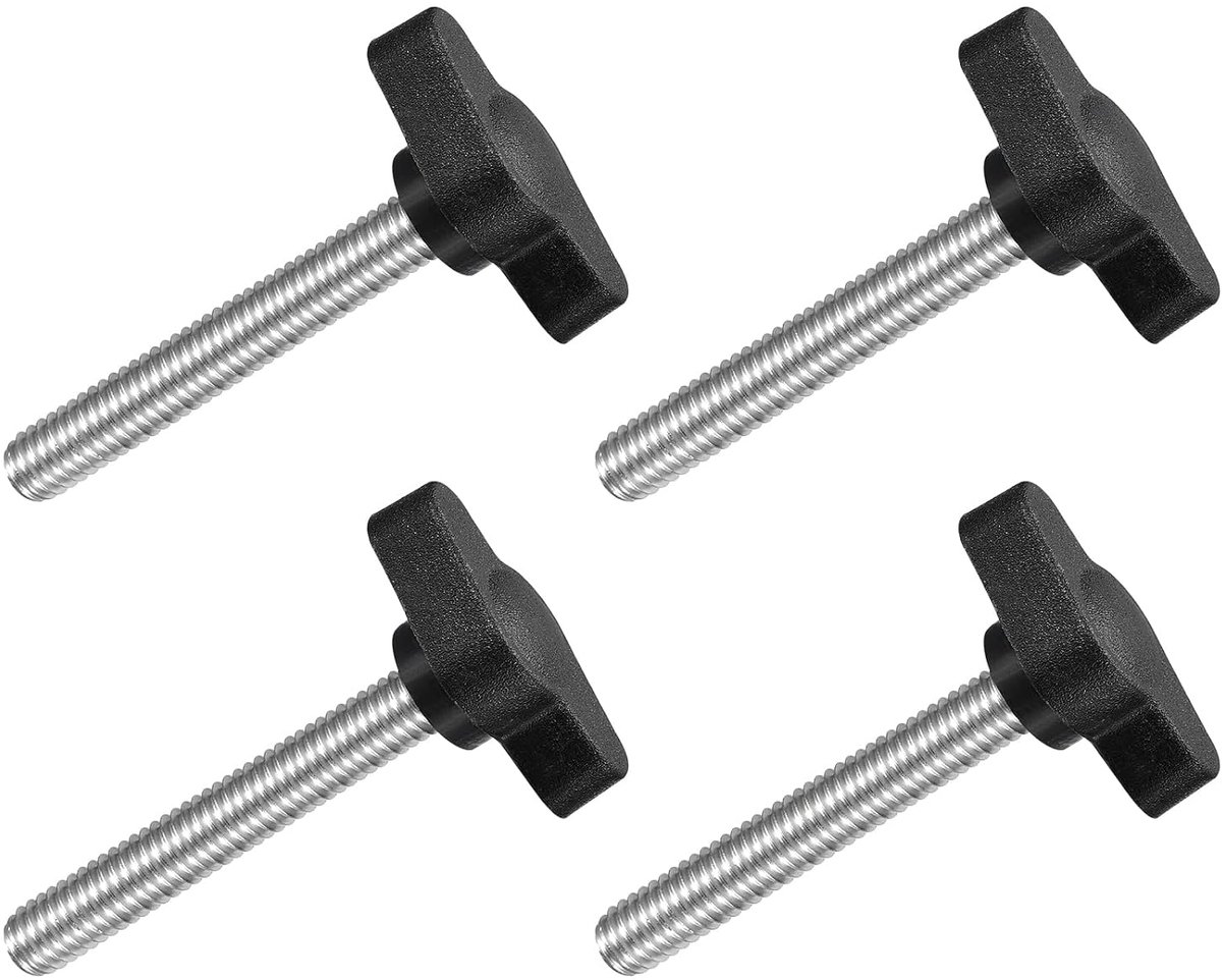 4 stuks T-vleugelgrepen met vlinder, spanknop schroef M6 x 40 mm buitendraad schroeven roestvrij staal 304 handvat 27 mm diameter voor reservegreep, zwart
