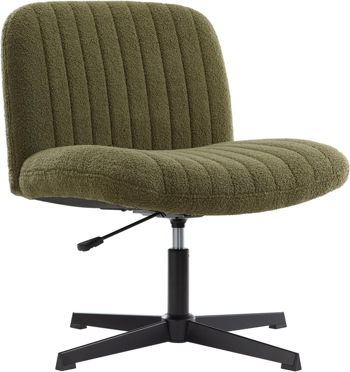 Bureaustoel zonder armleuningen, in hoogte verstelbare bureaustoel zonder wielen, stoffen teddy-bekleding, medium rugleuning, voor thuis, kantoor en slaapkamer, groen