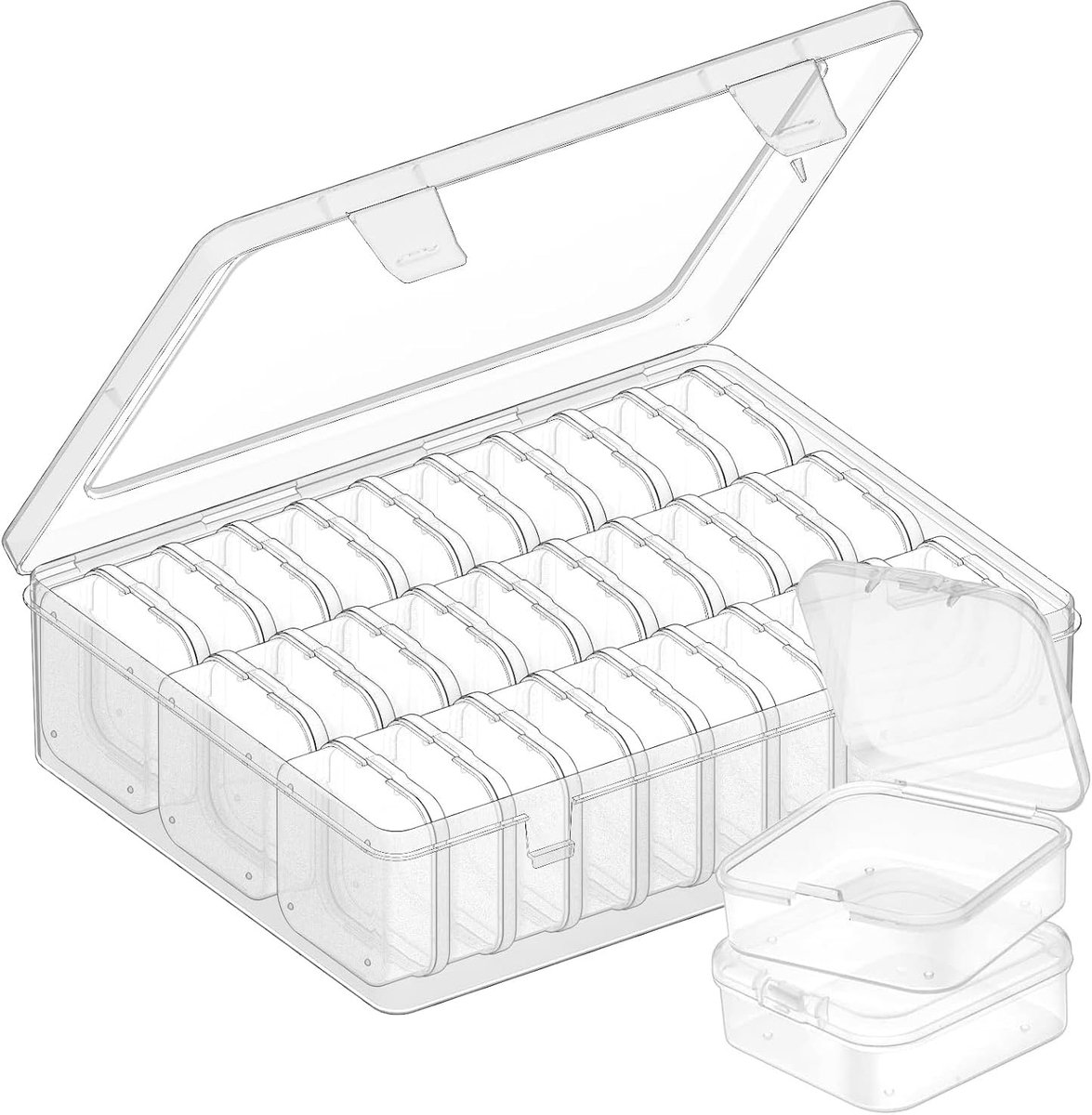 KZQ 30 kleine transparante opbergdoosjes met deksels - mini-sorteerdoosjes - geschikt voor het opbergen van kleine onderdelen, kralen, ijzerwaren, sieraden, pillen, schroeven, knutselspullen, enz. - 5,5 x 5,5 x 2 cm