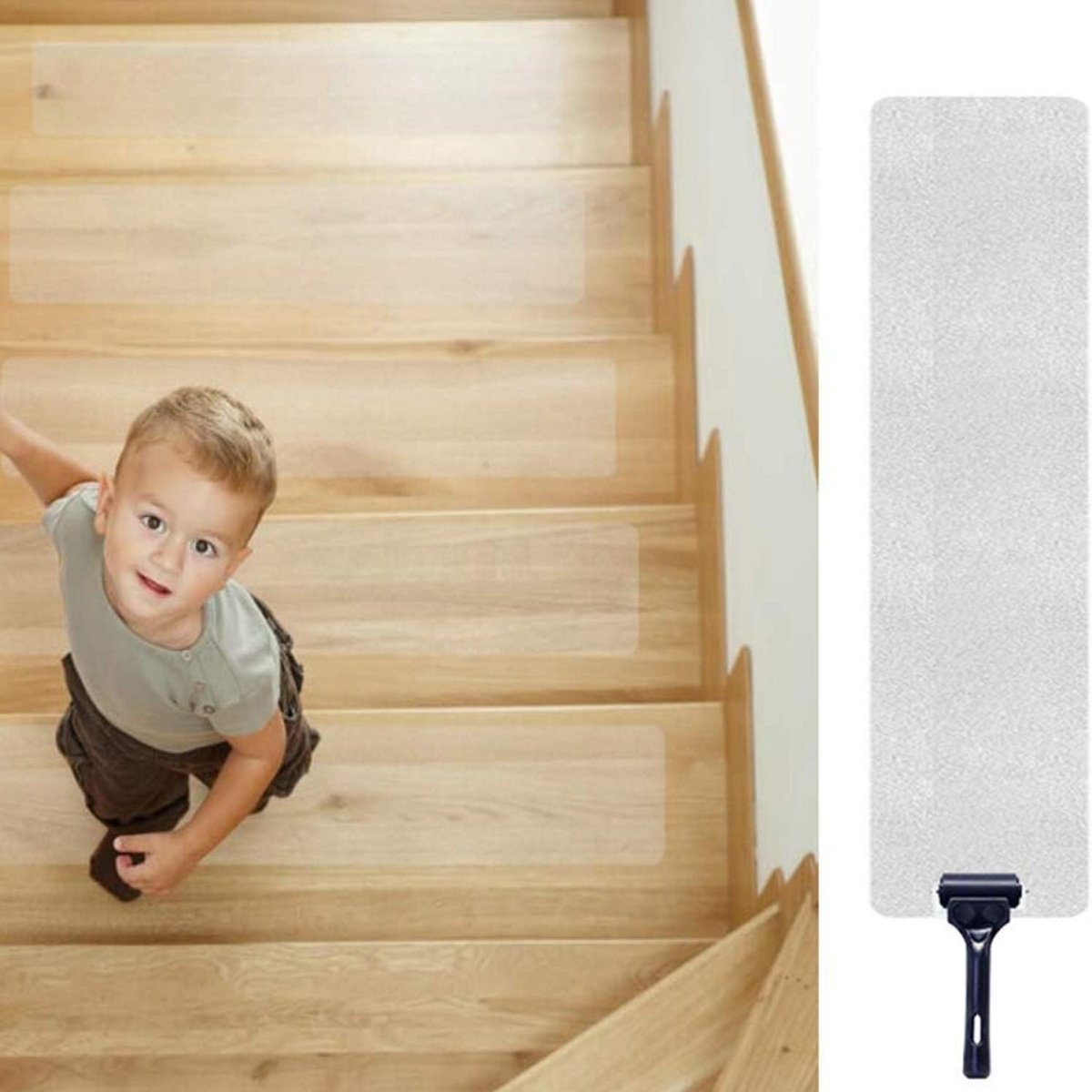 Anti-slip Traptreden Set 10x61 cm – 15 stuks + Montagerol – Transparant – Voor Binnen