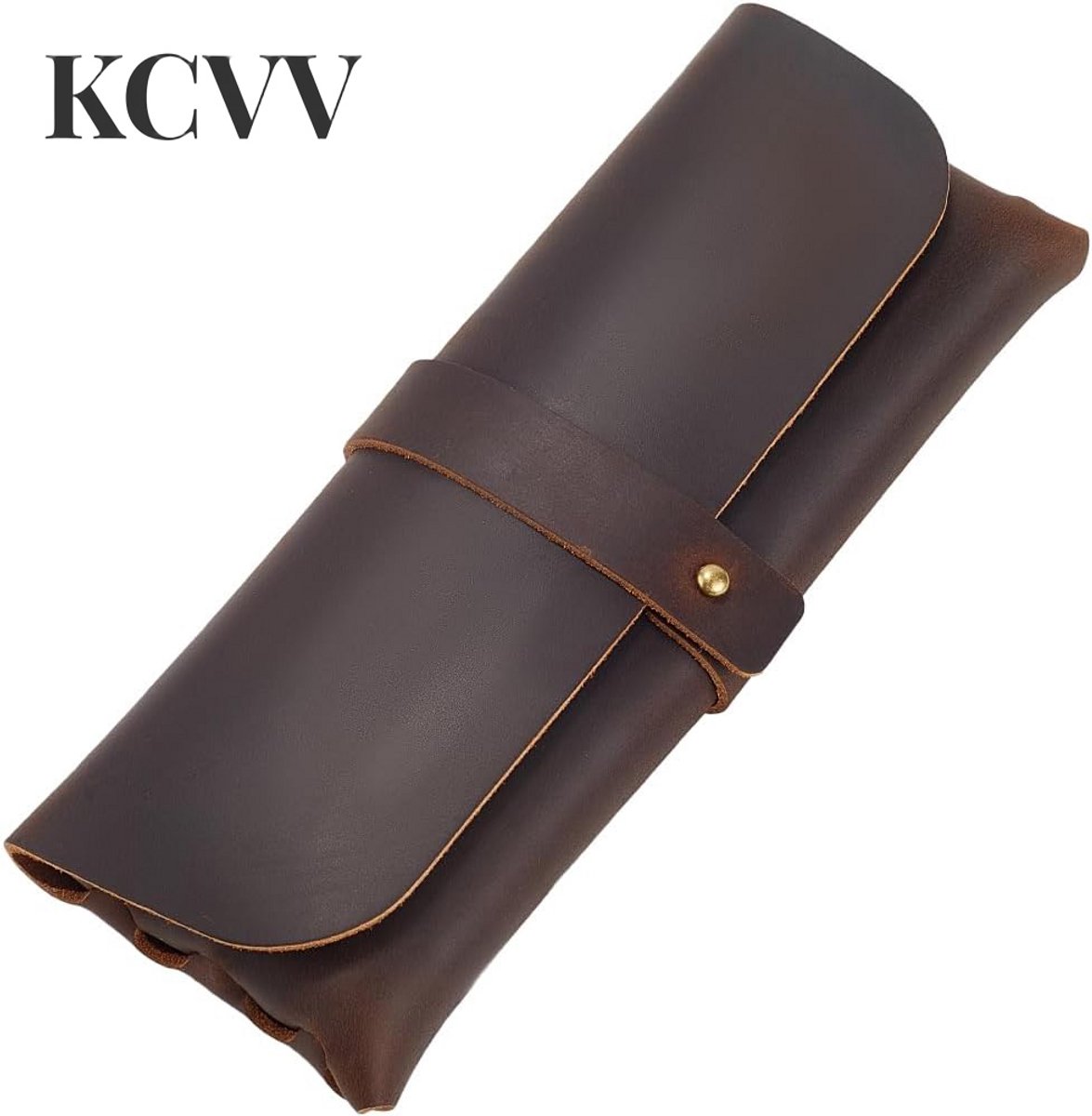Pennenetui leer-pennenetui leer voor volwassenen- Vintage etui met klikdeksel - Ruim opbergvak voor pennen en potloden - Geschikt voor vulpennen en potloden, voor mannen en vrouwen - Koffiekleur - 21x8 cm