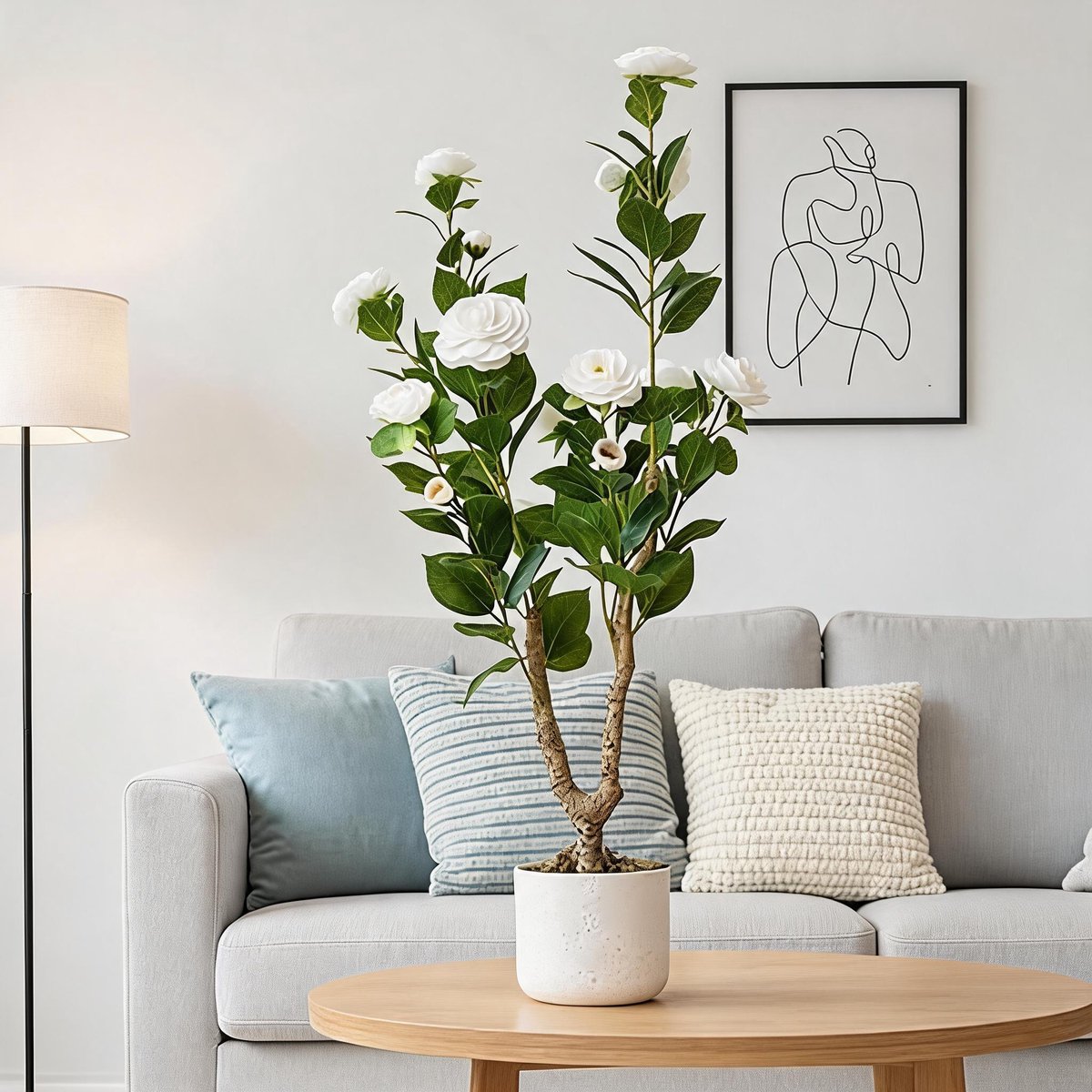 Triumpunpre - Witte Nep Camellia Boom 2 stuks - 16 Bloemen - Licht verplaatsbaar