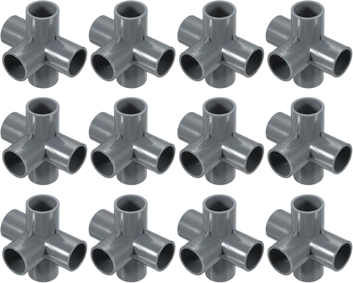 12 stuks 5-weg pvc-fitting 1" 0,98" PVC verbindingsstukken hoek buisarmaturen koppeling meubel-hoekconnector voor doe-het-zelf tuinsteunstructuur, grijs