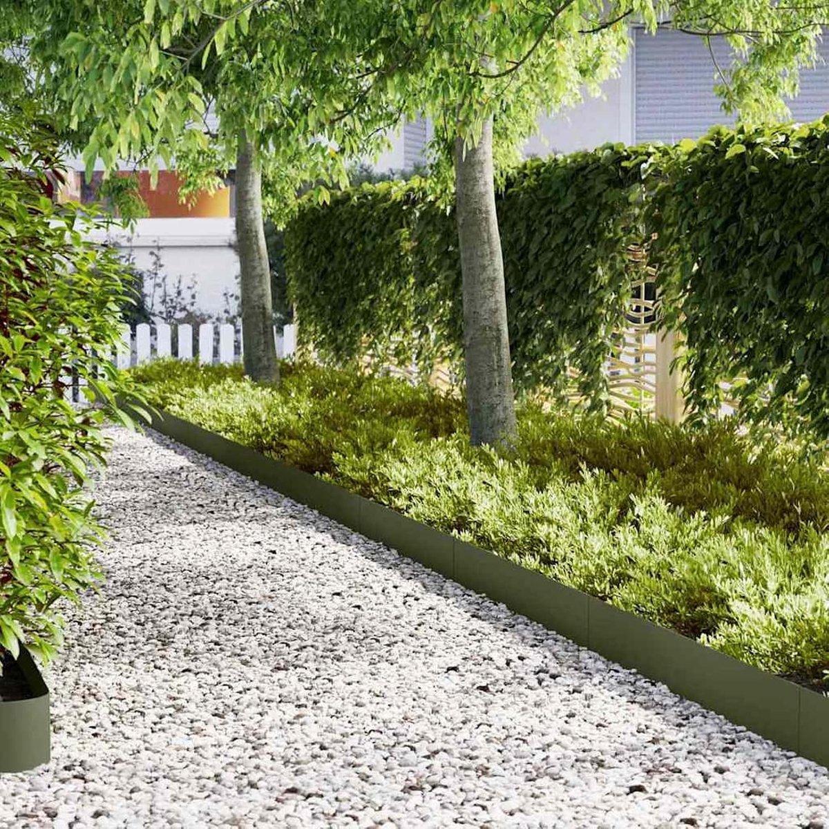 tuin - olijfgroene stalen randlijst (100 x 0,05 x 20 cm), 50 stuks, weerbestendig, terras, bloembed & oprit