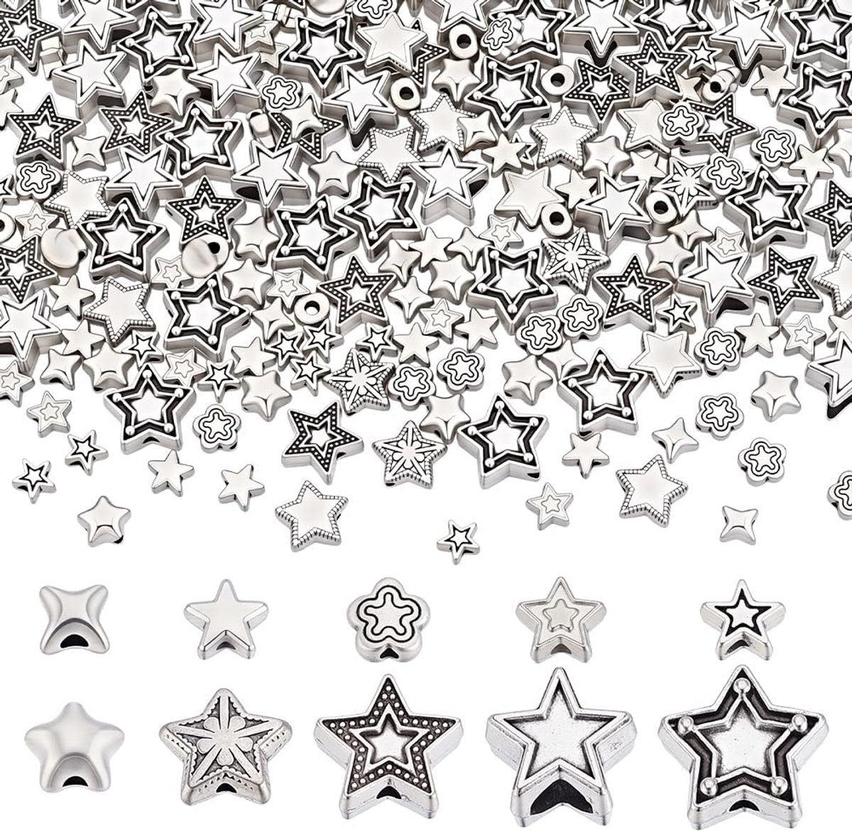 Kralen Tibetaans pentagram afstandhouders fonkelende sterren stervormige hangers in antiek zilver voor sieraden maken Valentijnsdag halsketting armband oorbellen