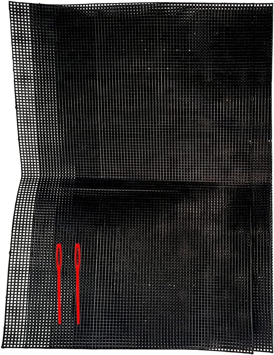 2 stuks zwarte mesh-kunststof canvas met 2 naainaalden van kunststof voor knutsel- en naaiprojecten met kinderen, borduurwerk, garen, breien, haakprojecten (2 stuks 50 x 33 cm, zwart)