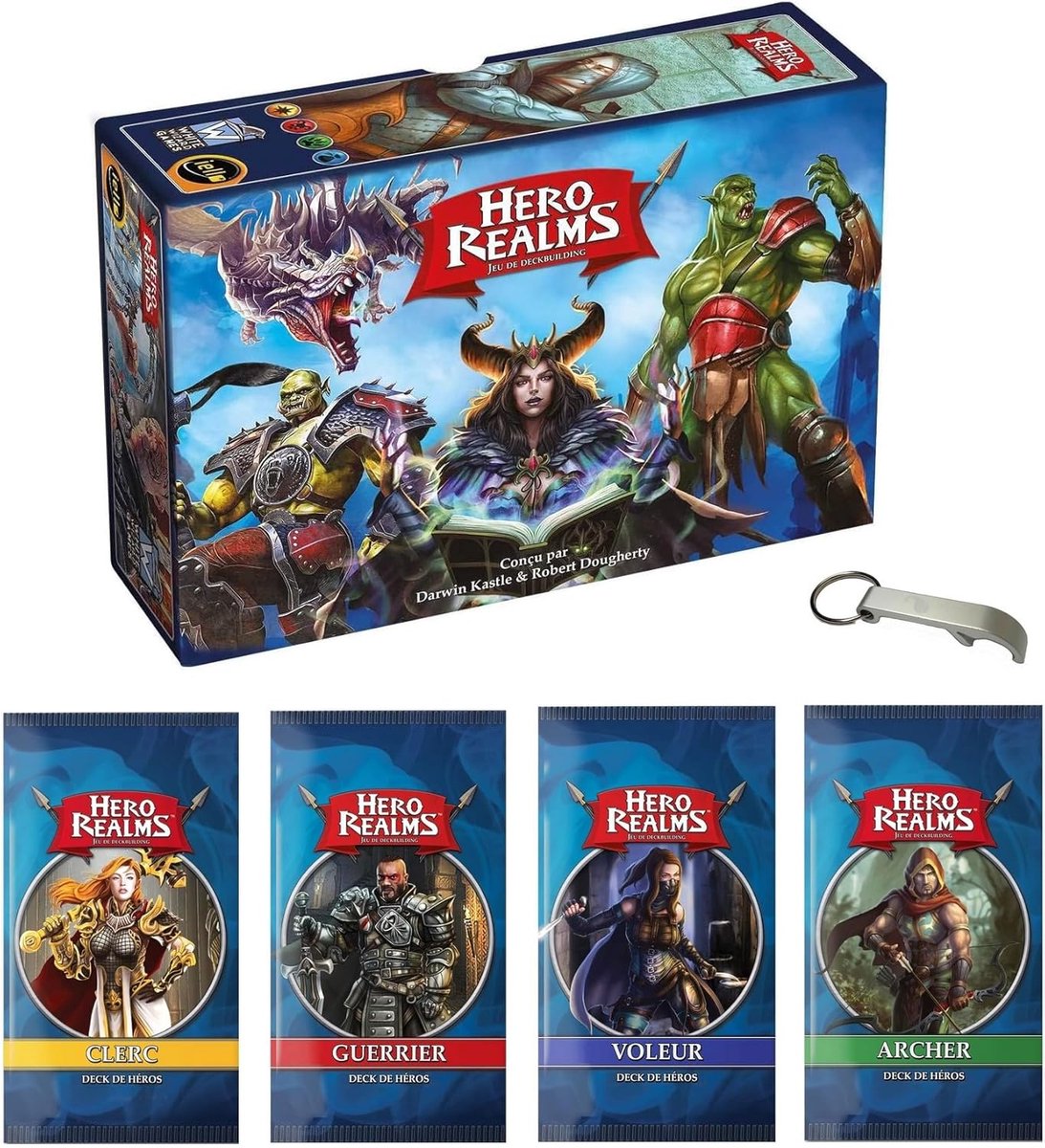 Kaartspel Hero Realms 4 Periples Decks Set - Franse versie - Inclusief Blumie flesopener - Voor 2-5 spelers - SnelShoppen