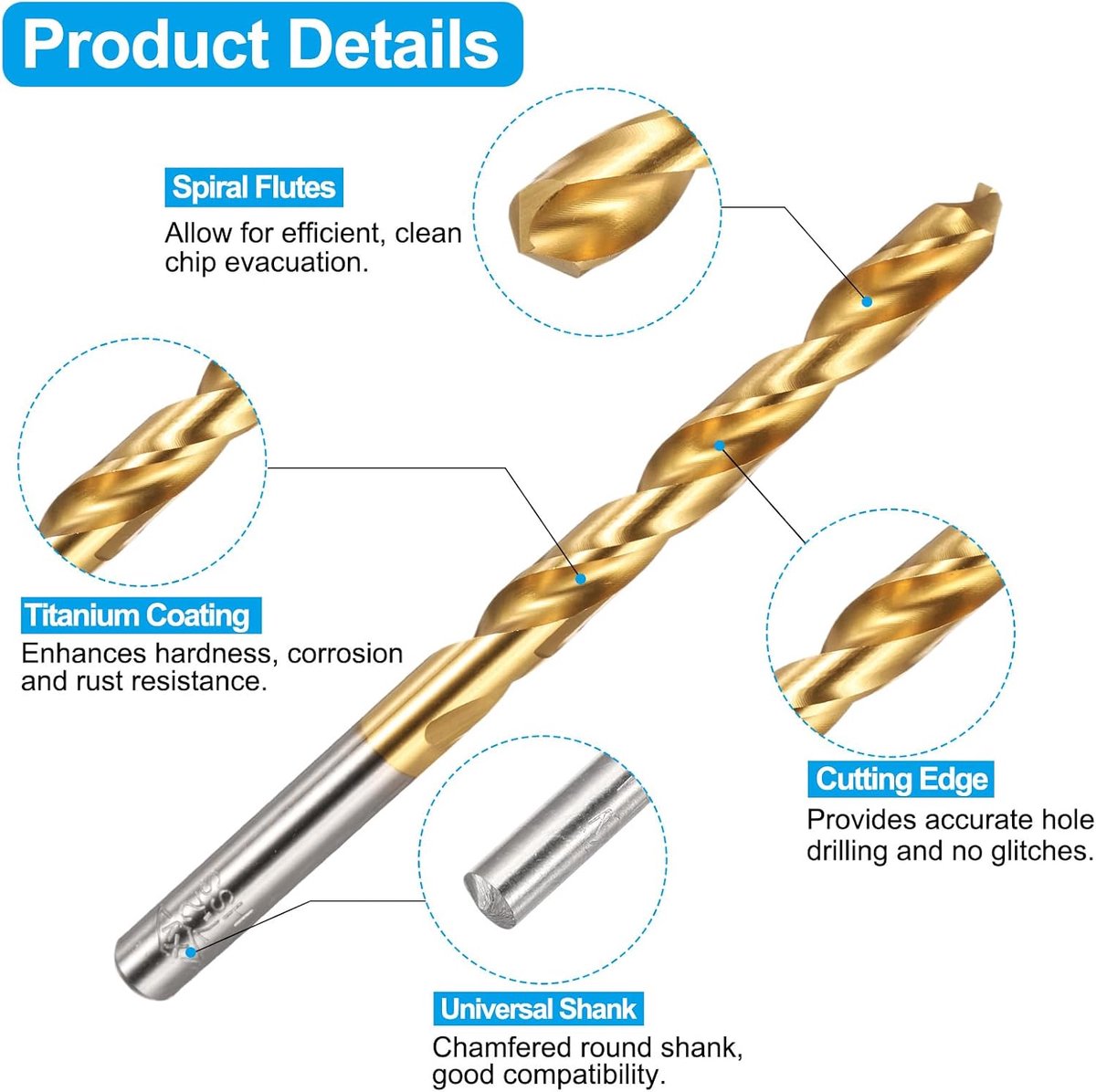 Boor- en draadsnijderset, 1 stuk M8 x 0,75 rechte groefdraadsnijder en 1 stuks 7,2 mm spiraalboor, titanium gecoat HSS-6542 draadsnijgereedschapsset