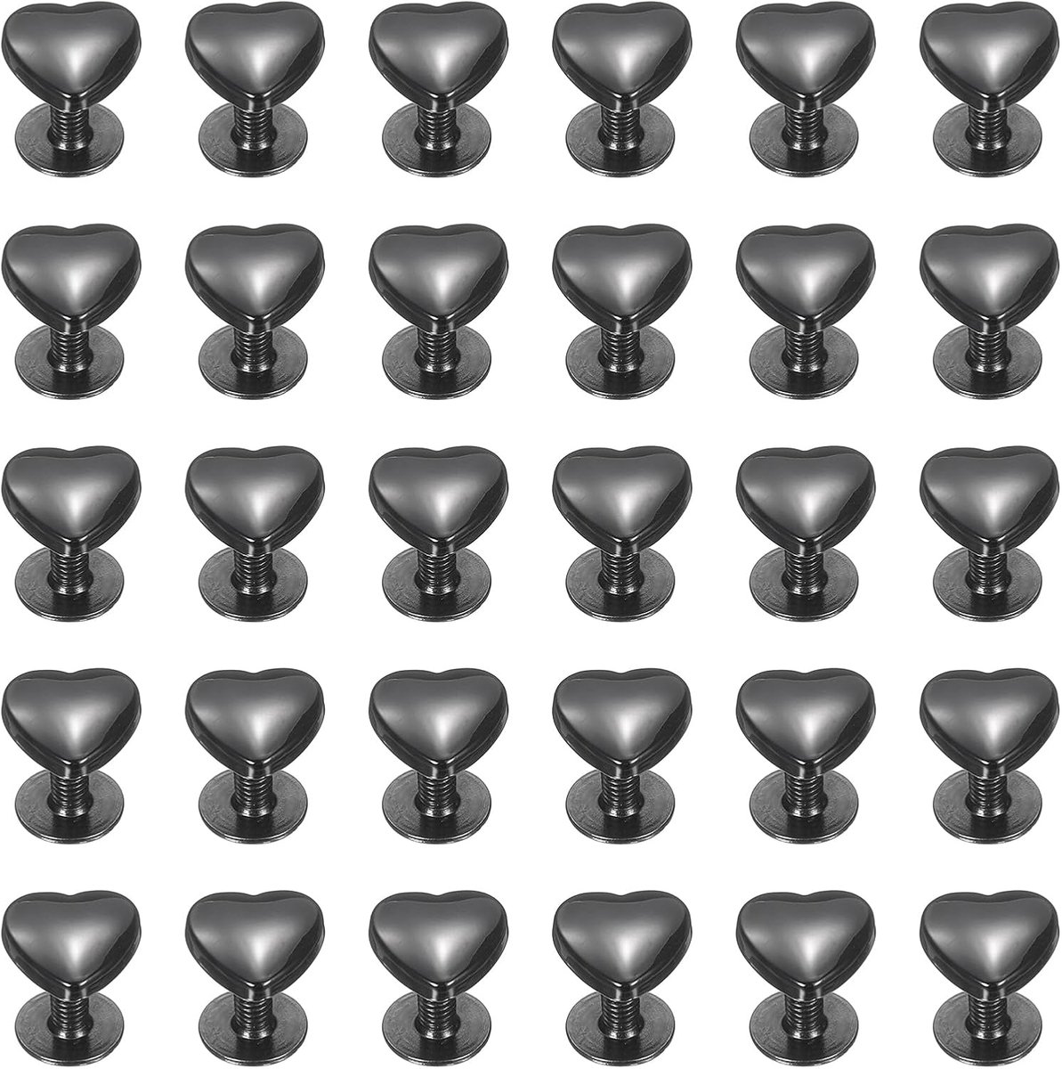 30 stuks metalen klinknagels 10 mm hartvorm decoratie klinknagels schroef rug klinknagels voor lederen tassen riem kleding schoenen portemonnee accessoires doe-het-zelf handwerk maken, zwart