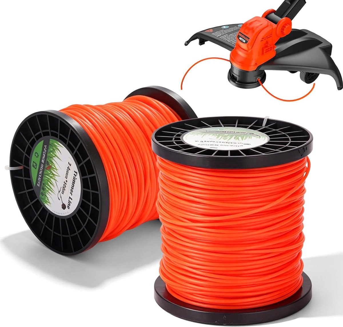 SnelShoppen - 2 stuks 2,4 mm x 100 m Grastrimmerdraad, Nylon Maaidraad, Duurzame Trimmerdraad Vervanging, Bosmaaierdraad voor Tuinieren en Gazononderh