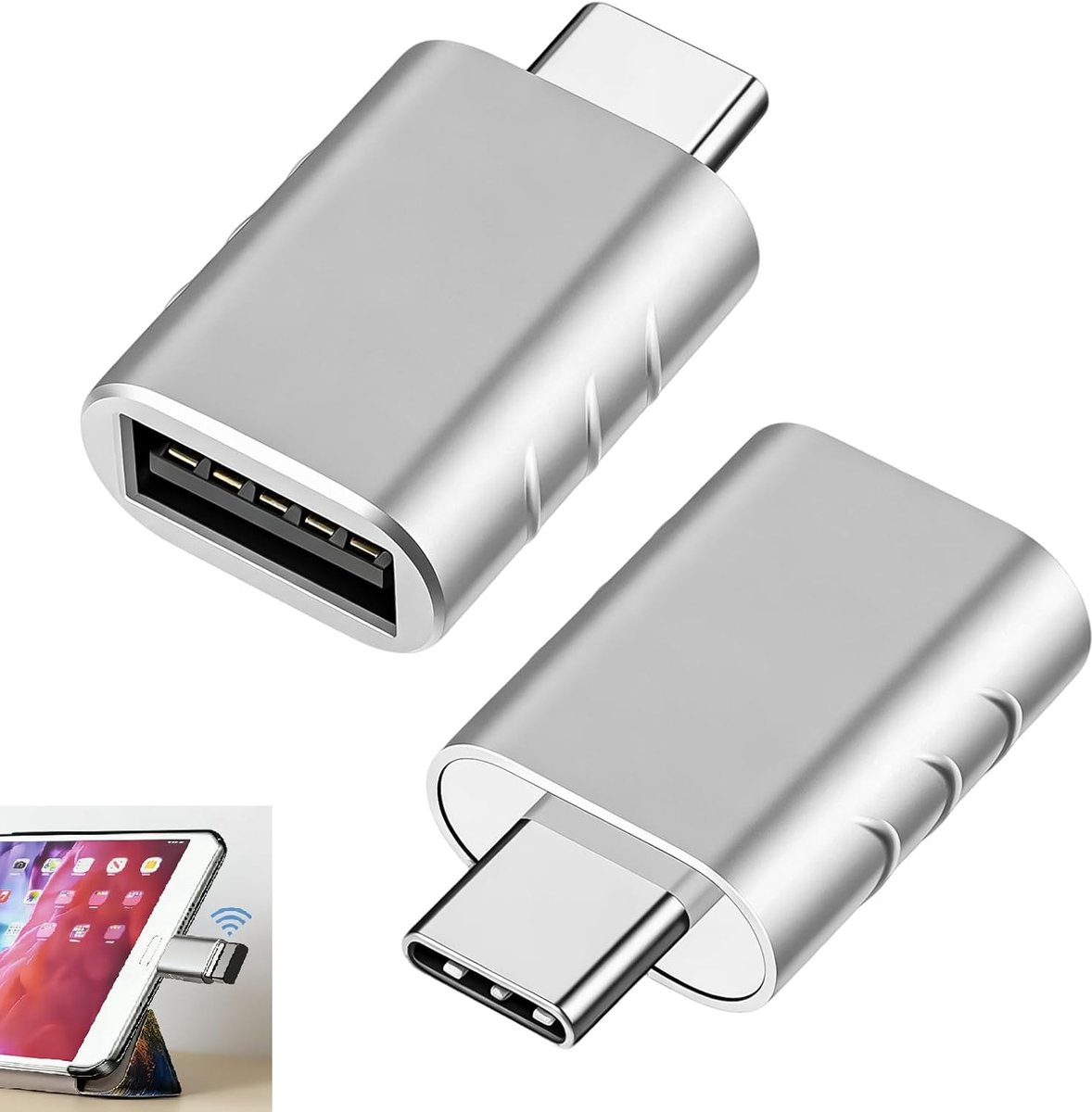 2 Stuks USB C naar USB A Adapter, USB C naar USB A 3.2 10 Gbps OTG Converter, USB C Male naar USB A Female, Compatibel met iPhone 15, iPad, MacBook, Galaxy, Tablet en Laptop USB C