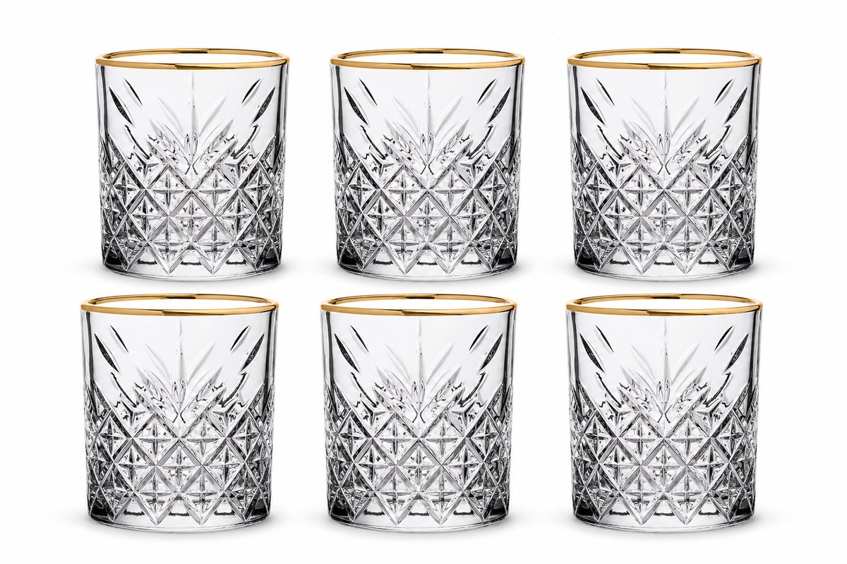 Luxe Whiskey Glazen met Gouden Rand - Set van 6 (240ml)