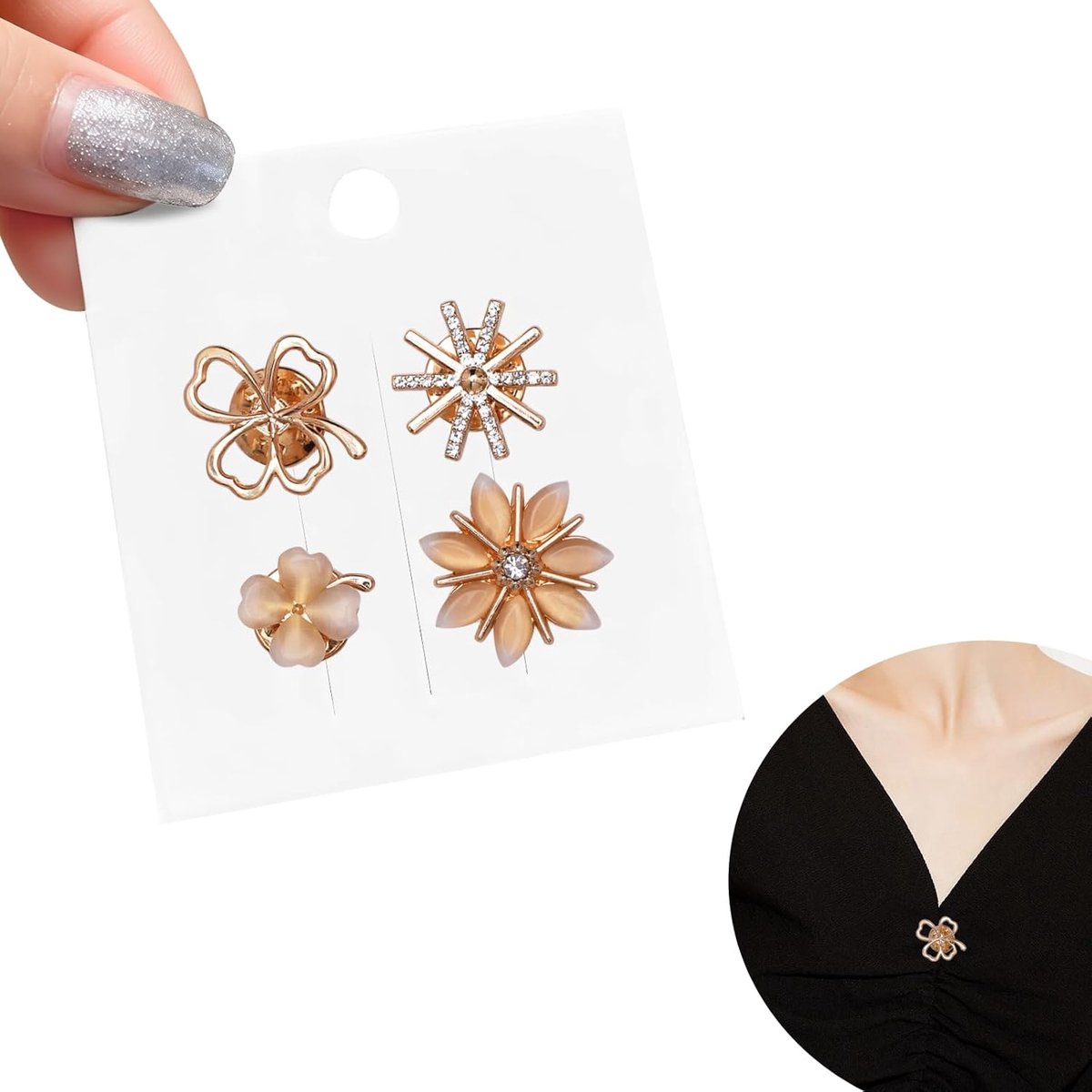 Broches voor kleding hals verkleineren dames broche goud | Kledingclip, sleepnaald voor bruidsjurk, knopen, anti-blootstelling, vaste broches, spelden, voor sjaal, jas, cardigan