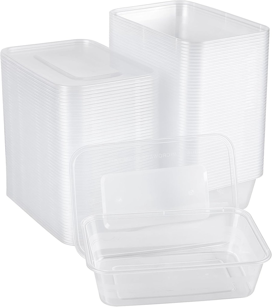 40 stuks vershouddozen met deksel, 650 ml kunststof containers, 17 x 14 x 4,5 cm, transparante voedseldozen voor muffins, salade, cake, meal prep
