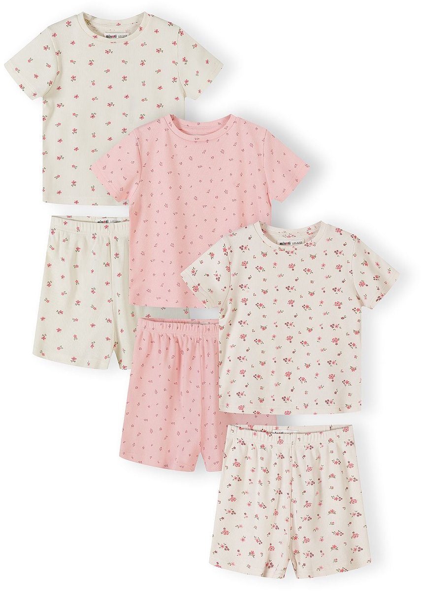 Minoti pyjamaset meisjes 3-pack met bloemenprint - korte mouw