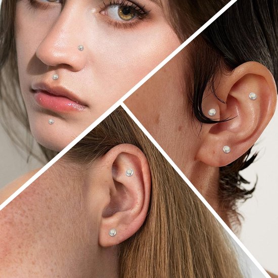 hengkaixuan 3 stuks opaal labret oorstekers 16G lippiercing G23 titanium tragus conch oorbel met binnendraad labret sieraden kraakbeen helix piercing Medusa sieraden 6/8/10 mm — afbeelding 4