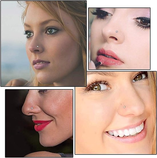 Roestvrijstalen piercingset, 16 stuks, neusring, lippenring, stekerset, lichaamspiercing, L-vorm, C-vorm, rechte vorm, Roestvrij staal, Zirkonia — afbeelding 4