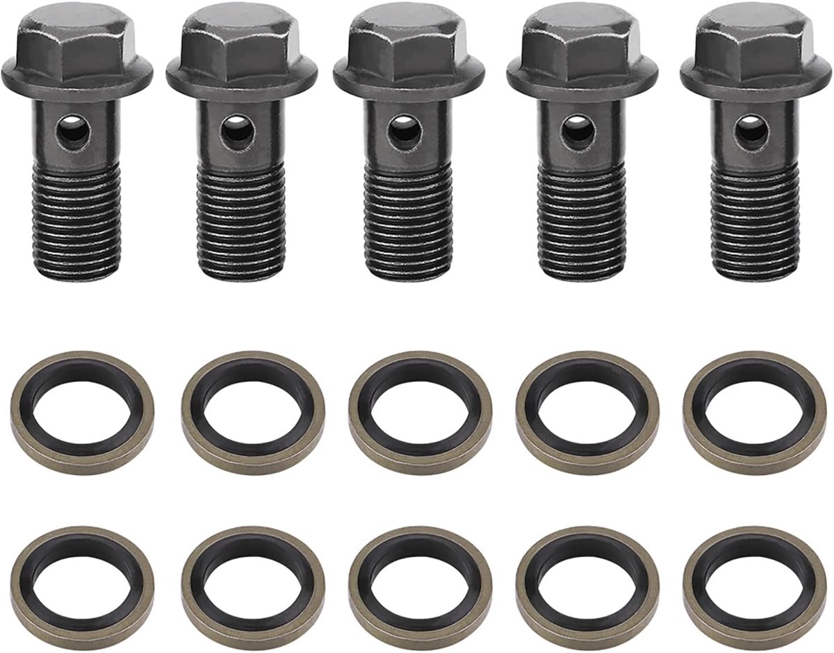 5pcs bulloni e rondelle per banjo moto per cilindro maestro pinza freno(M10×1.25mm)