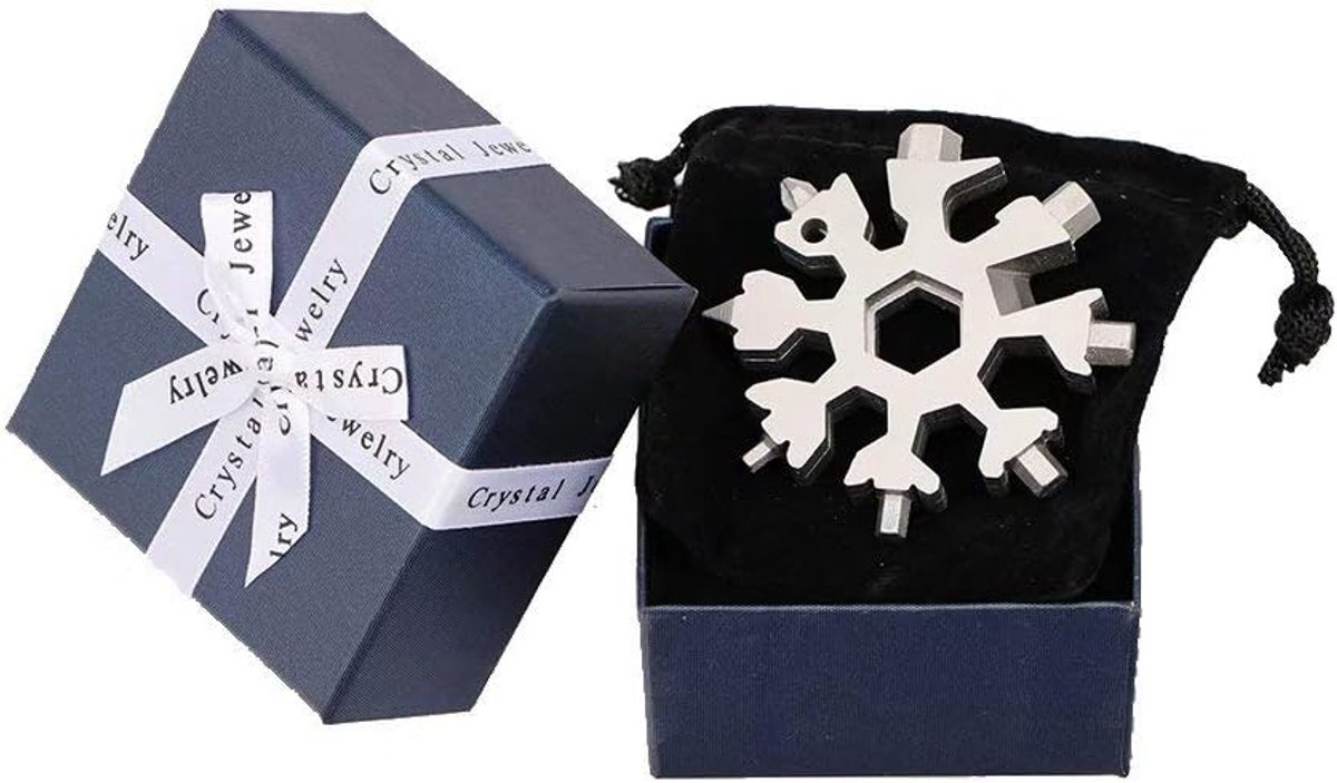 18-in-1 roestvrij stalen sneeuwvlokken multifunctioneel gereedschap zilver met geschenkdoos