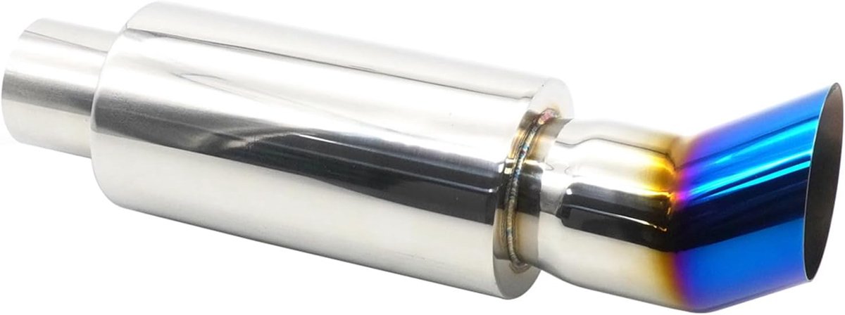 2.5"/63mm Inlaat Uitlaatdemper - RVS Diesel Uitlaat Resonator Demperpunt Turbo Geluid 38cm (15") Lengte Universeel voor Sedan SUV Truck Voertuigen (Gebogen Uiteinde Zilver Met Blauwe Rooster)
