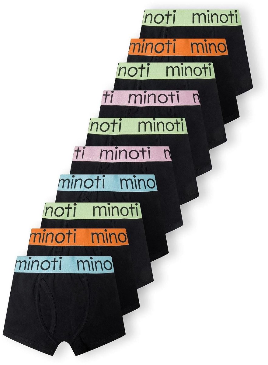 Minoti boxershort jongens 10-pack - zwart met gekleurde taillebanden