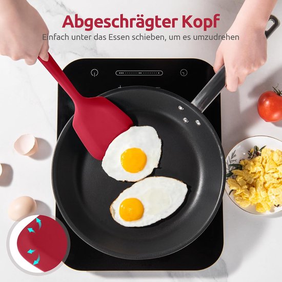 Extra Lange Siliconen Spatel met Stevig (Rood) - 315 ℃ Hittebestendige Keuken Spatel van Voedselkwaliteit,Naadloos anti Aanbak Rubber Kookgerei voor Frituren Pannenkoeken vis — afbeelding 3
