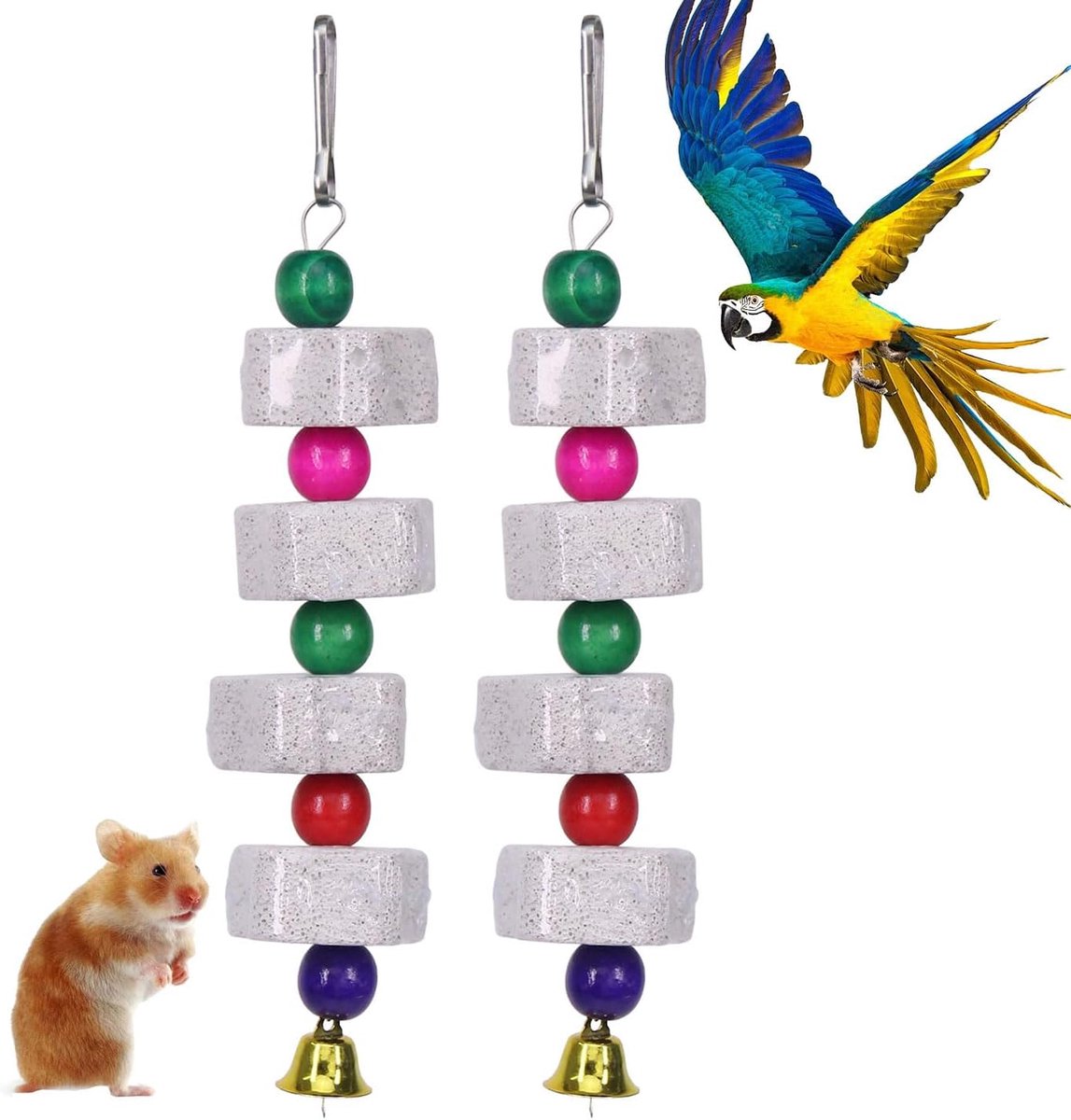 Speelgoed voor vogels, mineraalsteen, baktandspeelgoed, vogelsnavel-slijpsteen, slijpen calciumsteen, knabbelsteen met bel voor papegaaien, kaketoe, parkieten