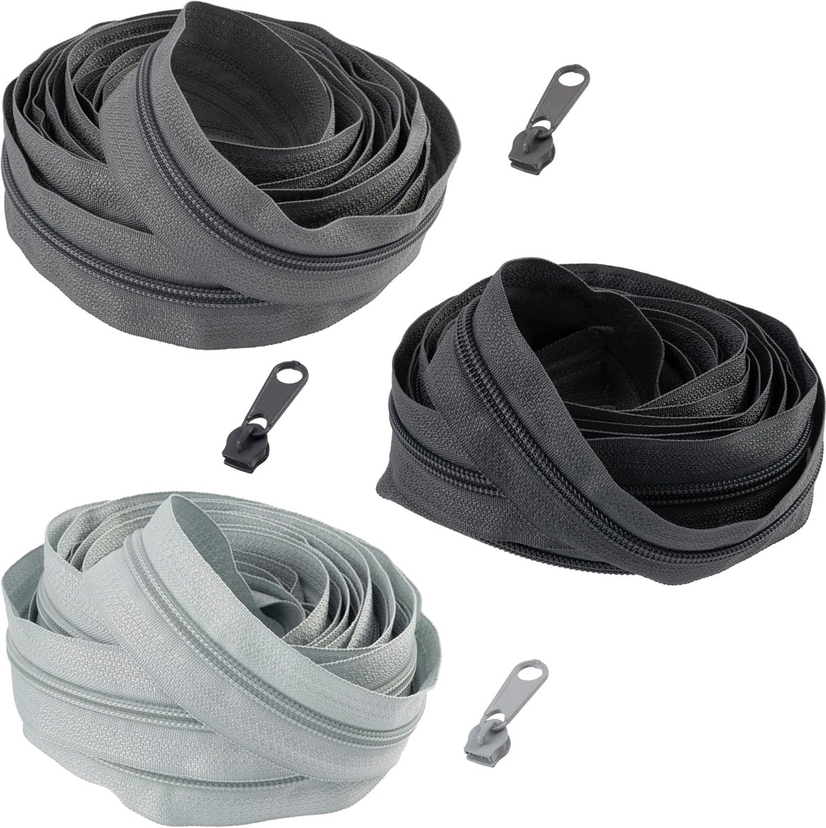 - Spiraalrits kit 3x5 m N°5 hoofdkleur grijs + 45 metalen schuivers N°5 zonder vergrendeling – naaien hobby creatief project decoratie