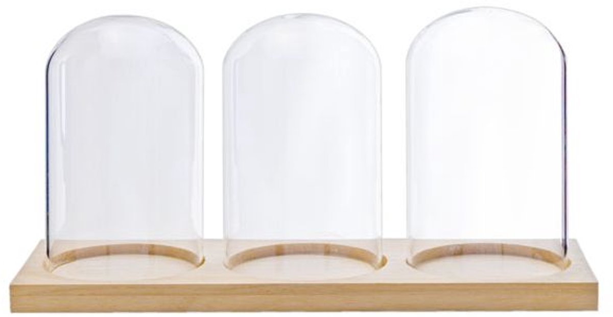 Stolp 5302952 glas 3xop houten plank 34.5x12cm