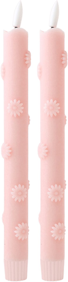LED Dinerkaarsen Roze met 3D Bloemenreliëf – Set van 2 – Incl. Batterijen – Werkt met Afstandsbediening – Aifcandles