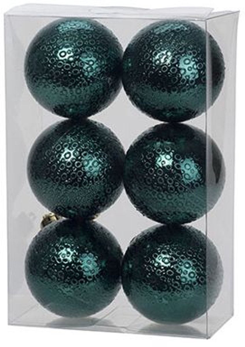 Cosy @ Home Kerstbal Set6 Rings Petrol D6cm Kunstst