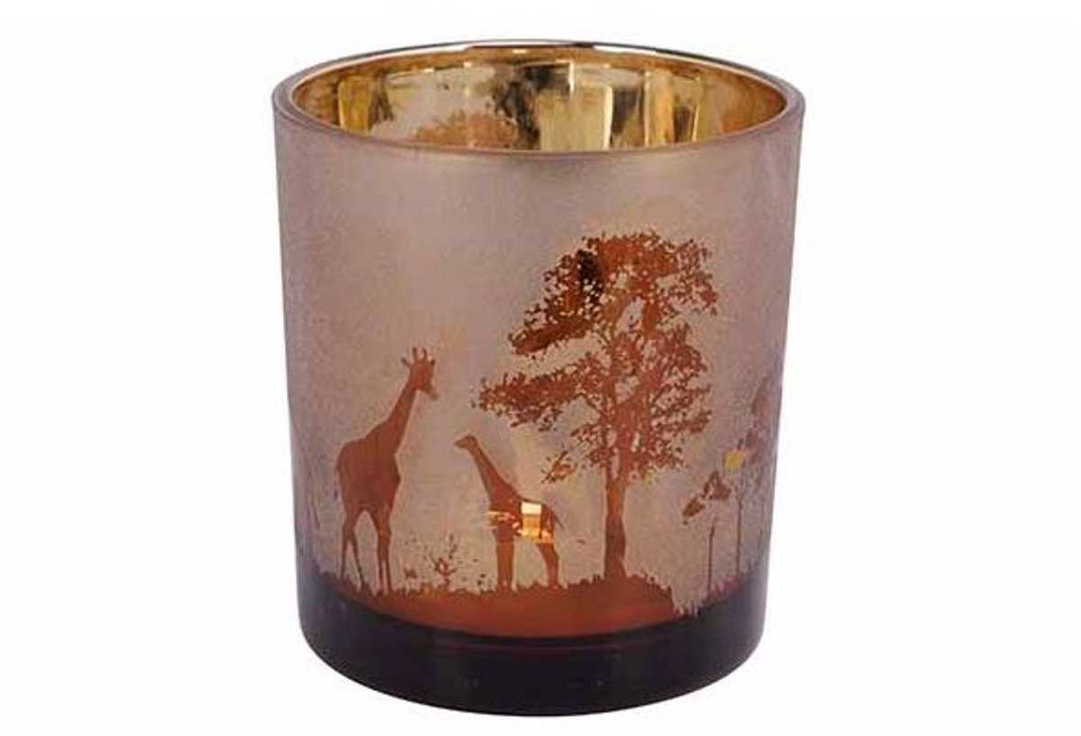 Theelichthouder Safari Gold Bruin 7x7xh8 Cm Glas