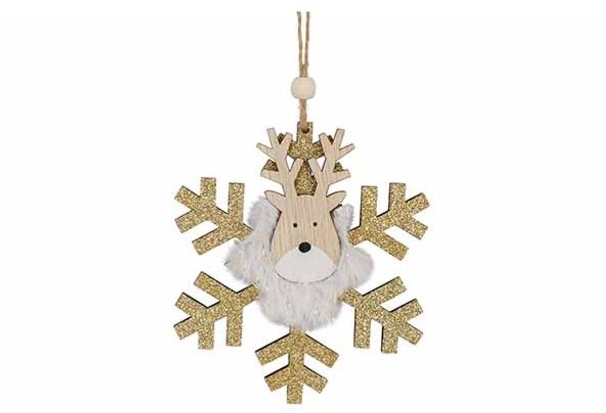 Hanger - hertenkop - goud/natuur - dia.10cm - hout